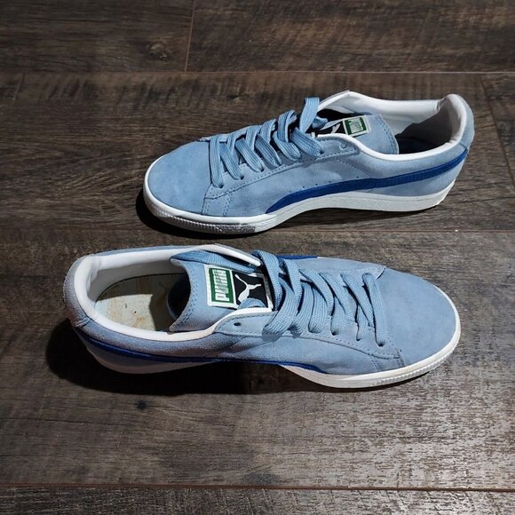 Puma Light Blue Suede Sneakers Ladies 6.5 USA With Dark Blue Side Accent - Picture 8 of 11